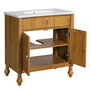 Bathroom Vanity With Seashell Resin Sink, Flip Up Storage, Soft Close Doors - Brown