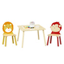 Kids Table And 2 Chairs Set, 3 Pieces Toddler Table And Chair Set, Wooden Activity Play Table Set (Lion&Monkey) - Natural
