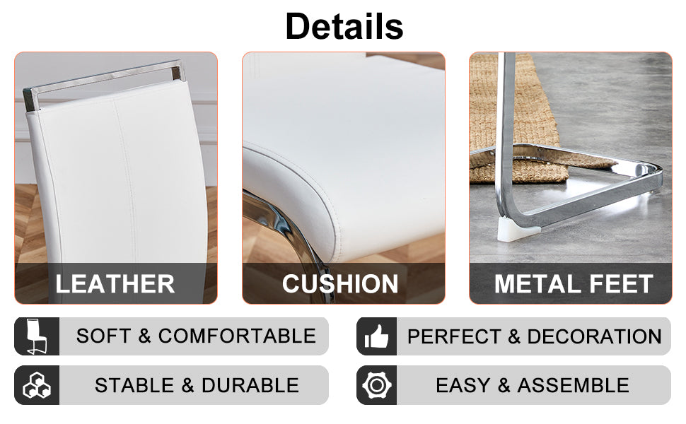 Table and chair set, modern minimalism and luxurious white rectangular pattern dining table. Soft and comfortable dining chair, for dining room, living room, terrace and kitchen.