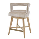 Contemporary Design Swivel Counter Stool With Low Back Support Polyester And Solid Wood - Cream
