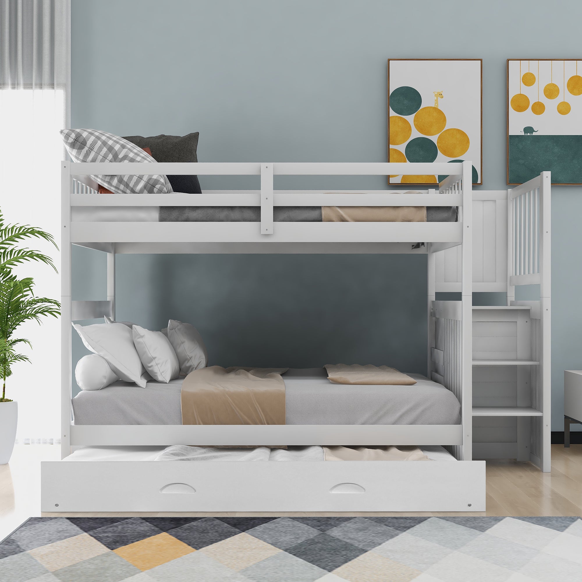 Full over Full Bunk Bed with Twin Size Trundle, White (old sku: LT000026AAK ) - Atlantic Fine Furniture Melbourne FL