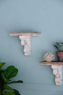Distressed And Wooden Wall Shelf With Corbel Design - Brown / Antique White