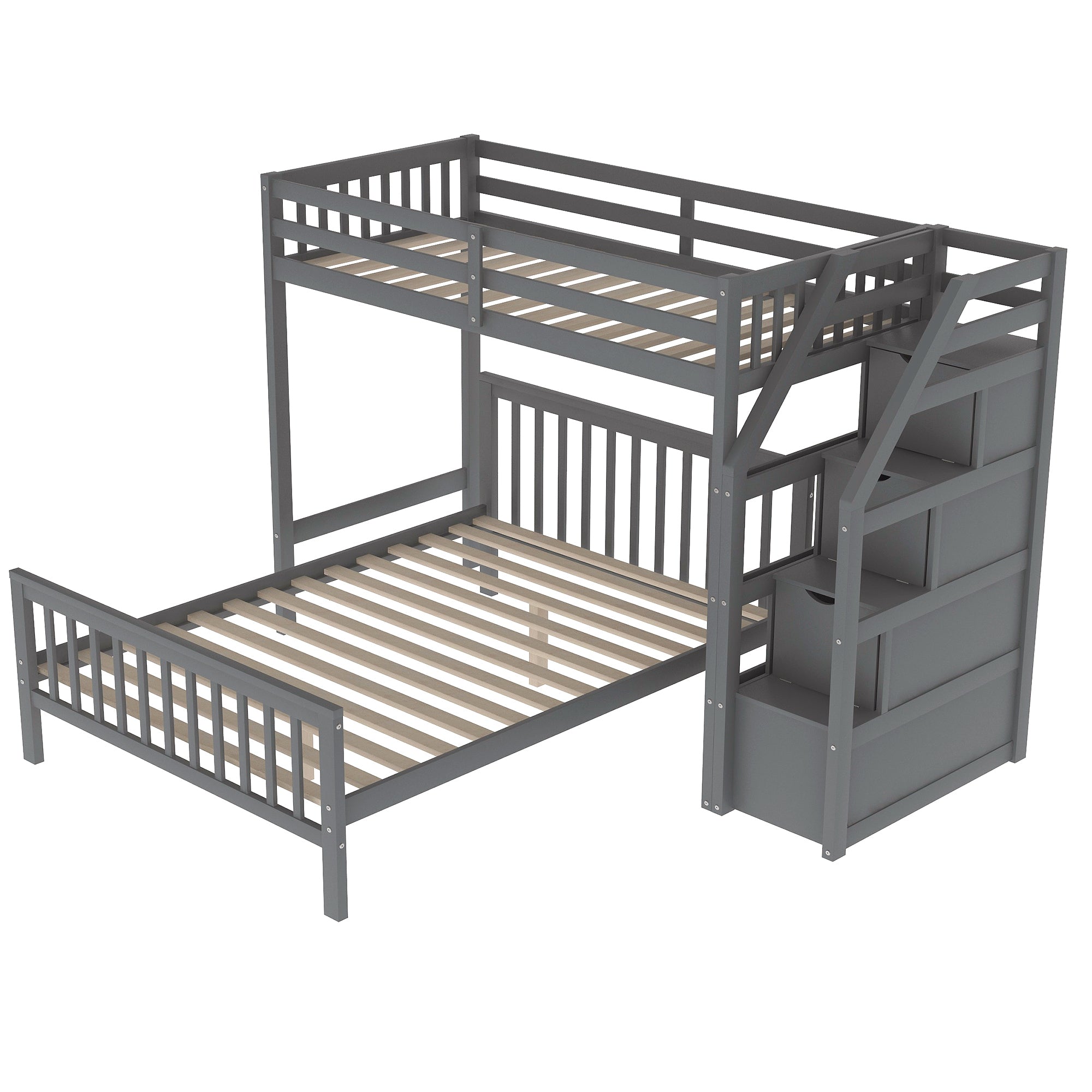 Twin over Full Loft Bed with Staircase,Gray(OLD SKU:SM000107AAE)