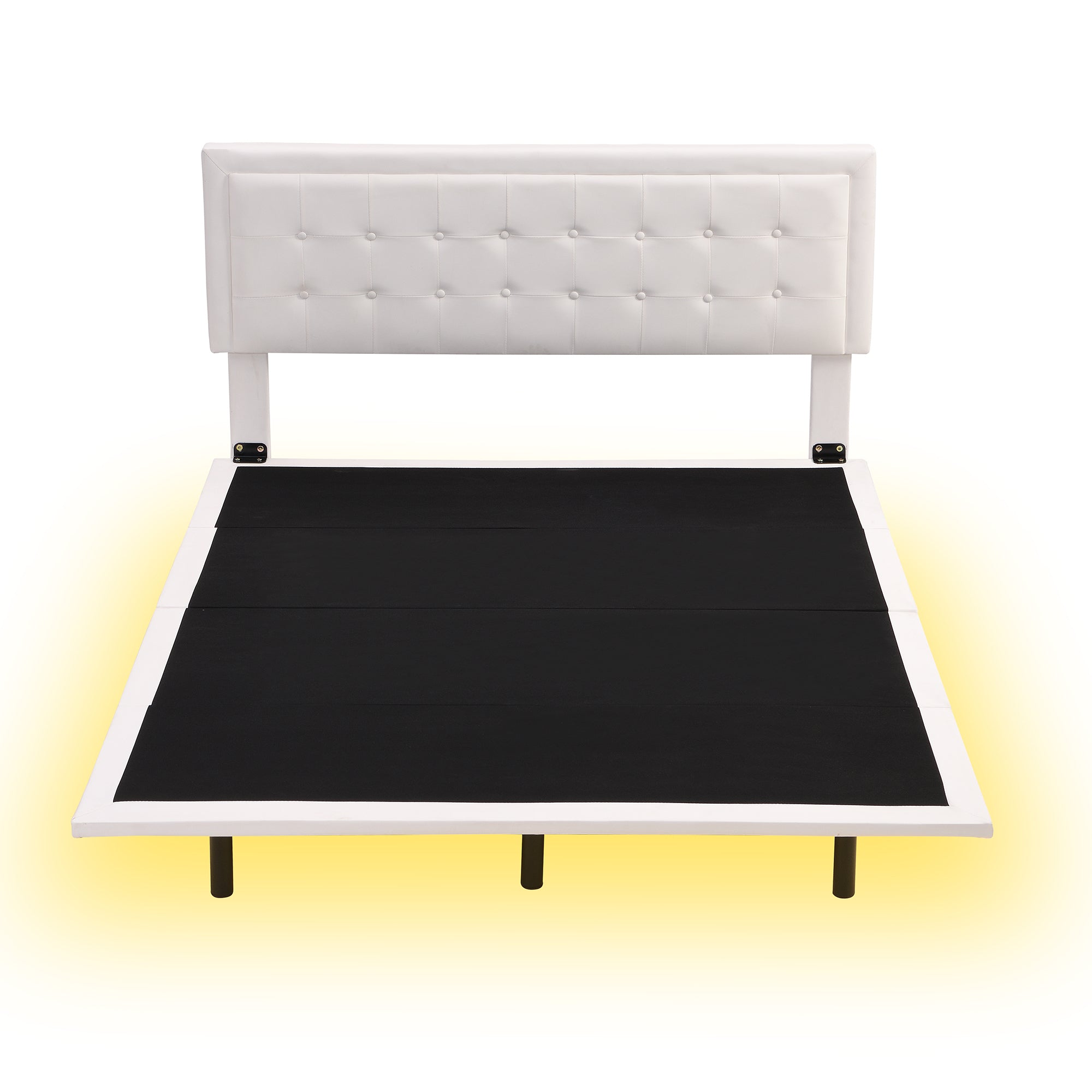 Queen Size Floating Bed Frame with Motion Activated Night Lights,Modern PU Upholstered Button Tufted Platform Bed Frame,White - Atlantic Fine Furniture Melbourne FL