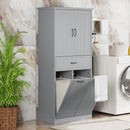 Modern Bathroom Storage Cabinet With Two Laundry Baskets, One Drawer, Adjustable Shelf