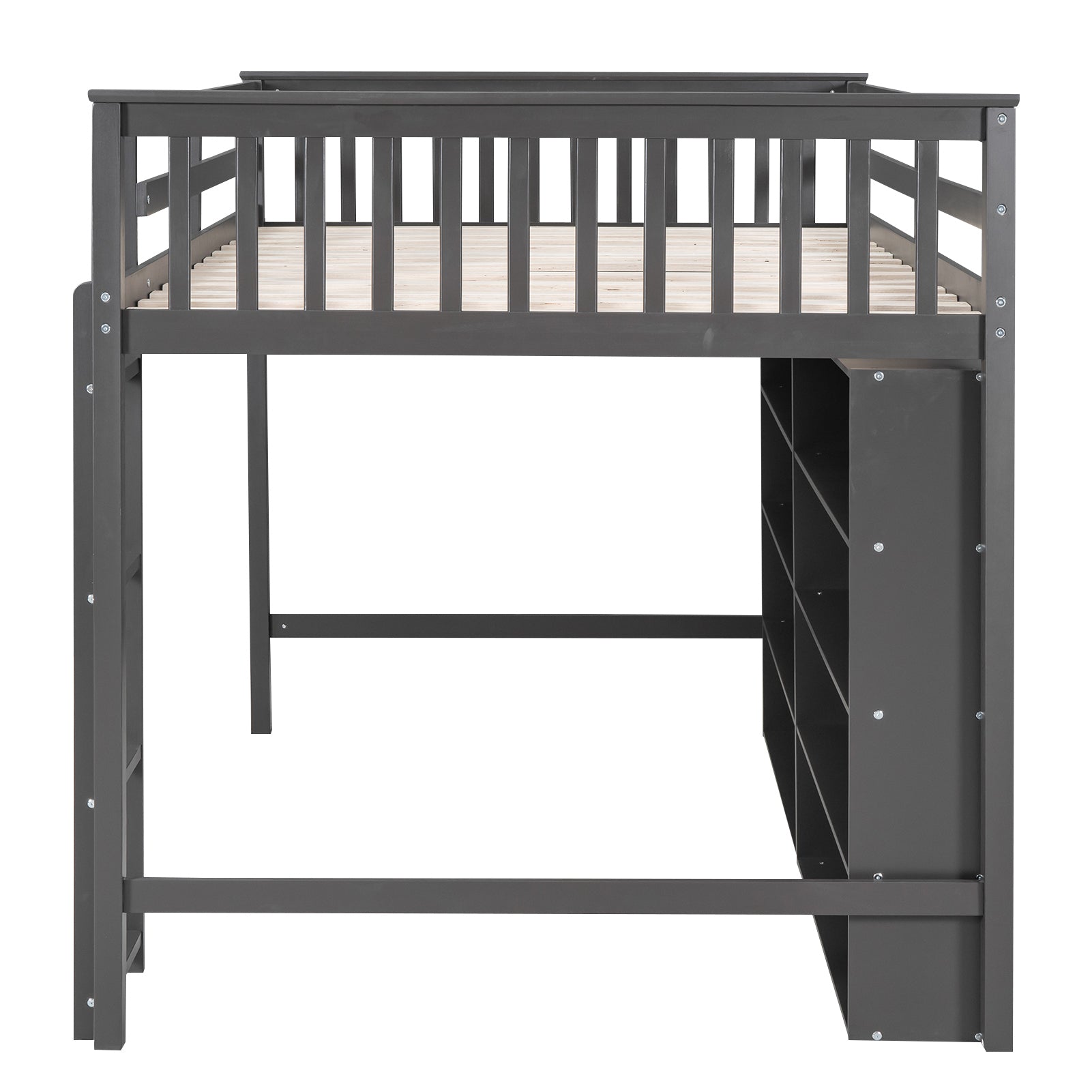 Full Size Loft Bed with 8 Open Storage Shelves and Built-in Ladder, Gray - Atlantic Fine Furniture Melbourne FL