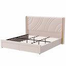 Modern Upholstered LED Bed Frame With Storage Drawers, Wingback Headboard, RGB Light