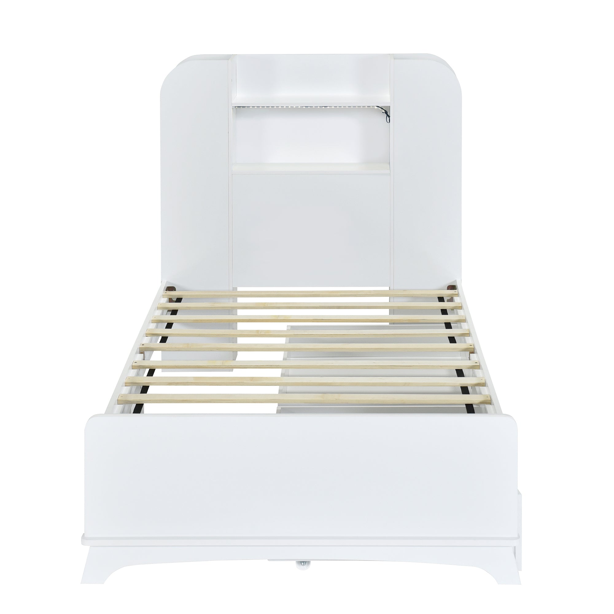 Twin Size Storage Platform Bed Frame with with Two Drawers and Light Strip Design in Headboard,White - Atlantic Fine Furniture Melbourne FL