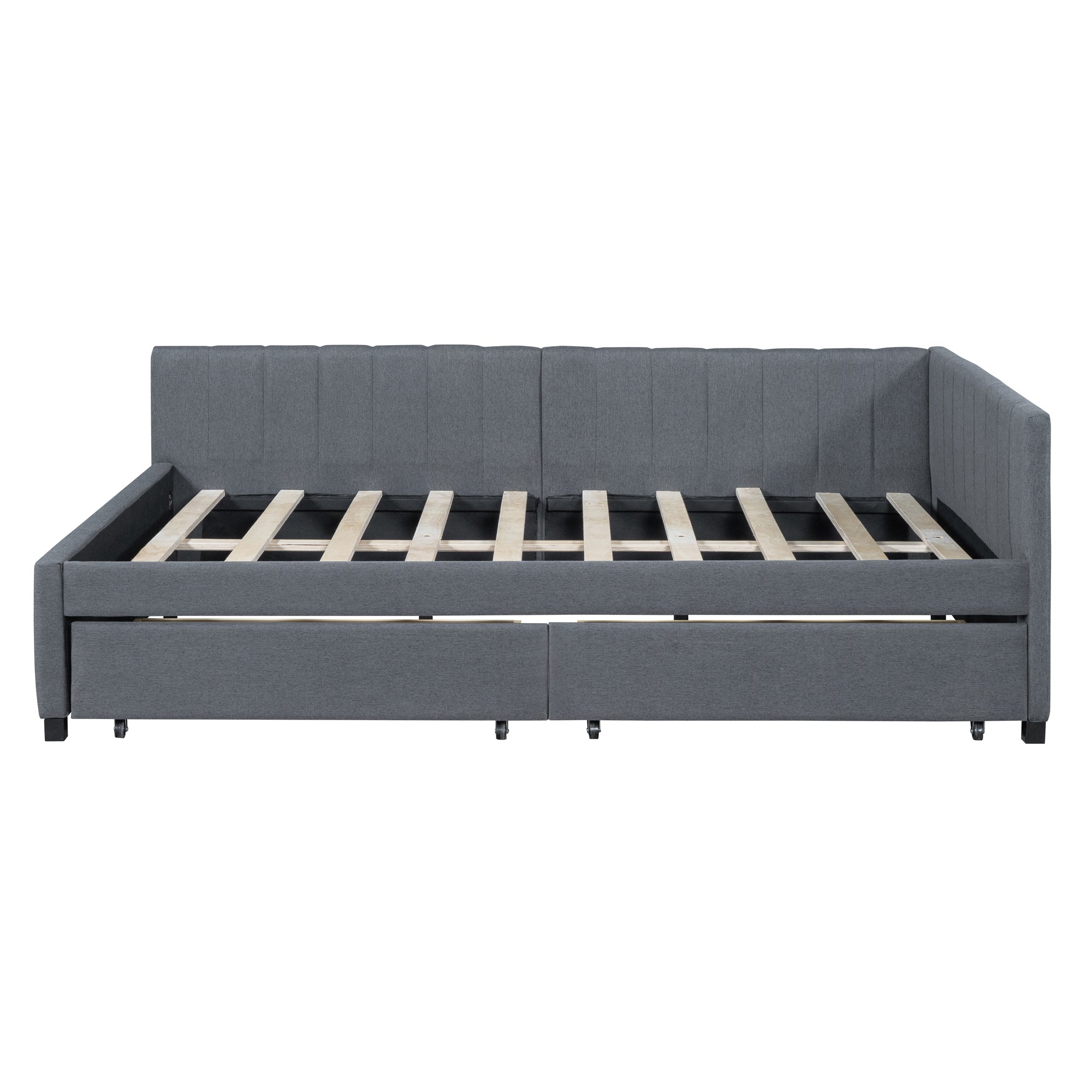 Full Size Upholstered Daybed with 2 Storage Drawers Sofa Bed Frame No Box Spring Needed, Linen Fabric (Gray) - Atlantic Fine Furniture Melbourne FL