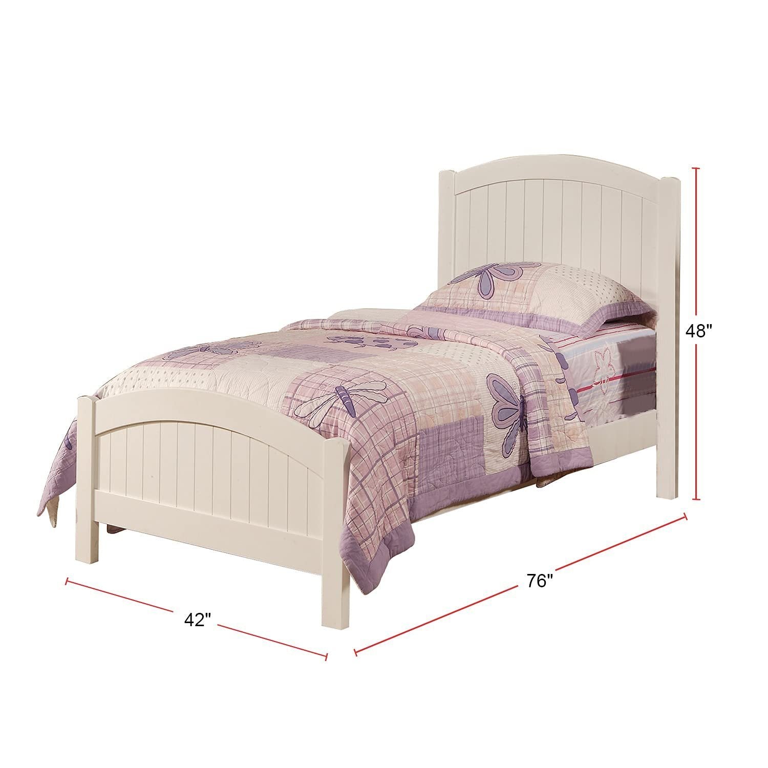 White Color Twin Size Bed Youth Bedroom Furniture Vertical Lines Carved Headboard Plywood - Atlantic Fine Furniture Melbourne FL