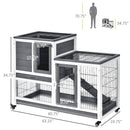 Pawhut - Wooden Rabbit Hutch Elevated Bunny Cage Indoor Small Animal Habitat With Enclosed Run With Wheels, Ramp, Removable Tray Ideal For Guinea Pigs - Gray