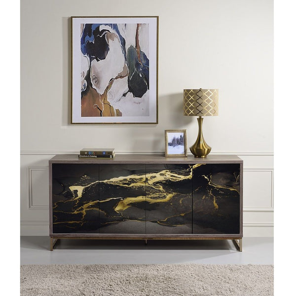 Payo - Console Cabinet - Black Marble Print Oak Champagne