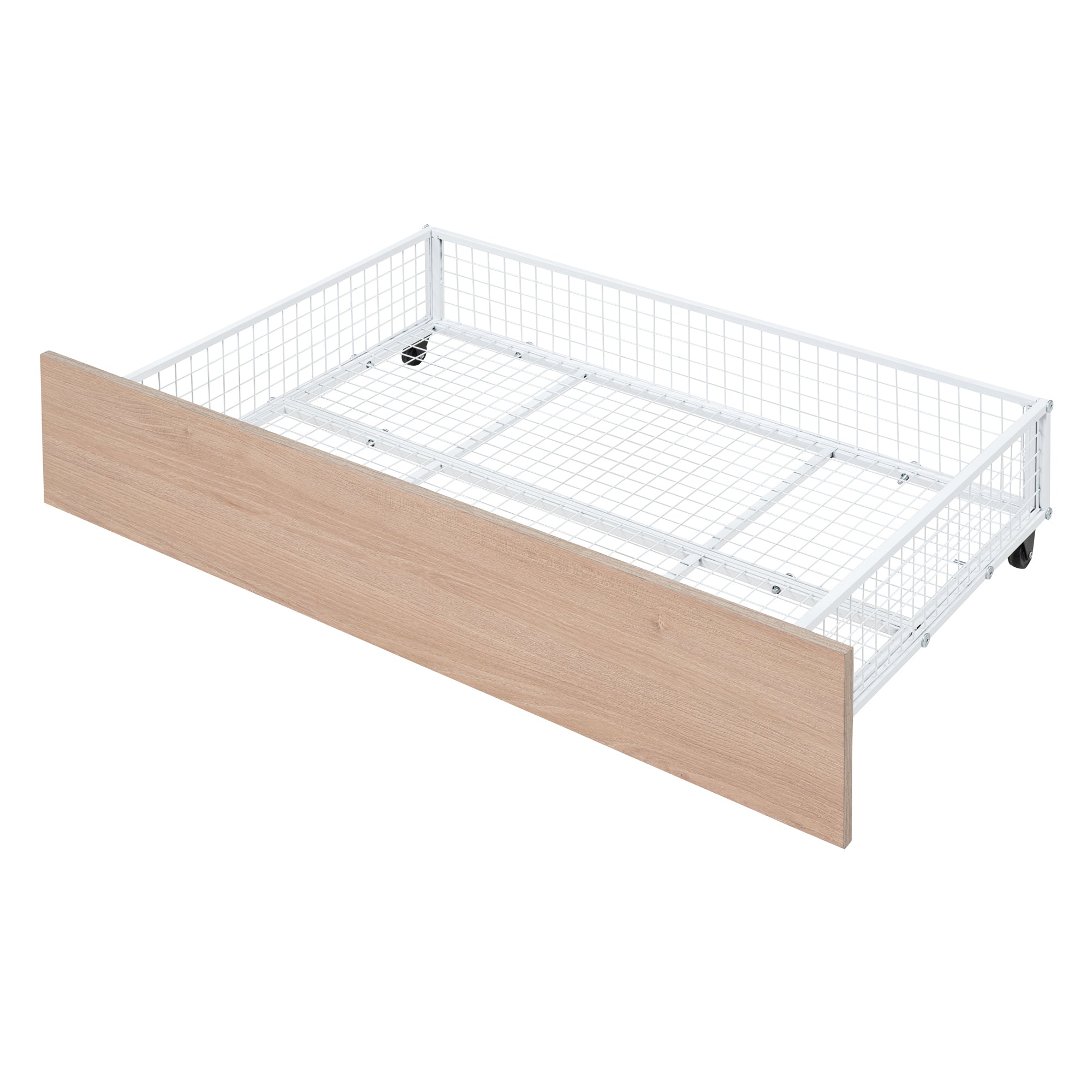 Full Over Twin & Twin Triple Bunk Bed with Drawers, Multi-functional Metal Frame Bed with desks and shelves in the middle, White - Atlantic Fine Furniture Melbourne FL