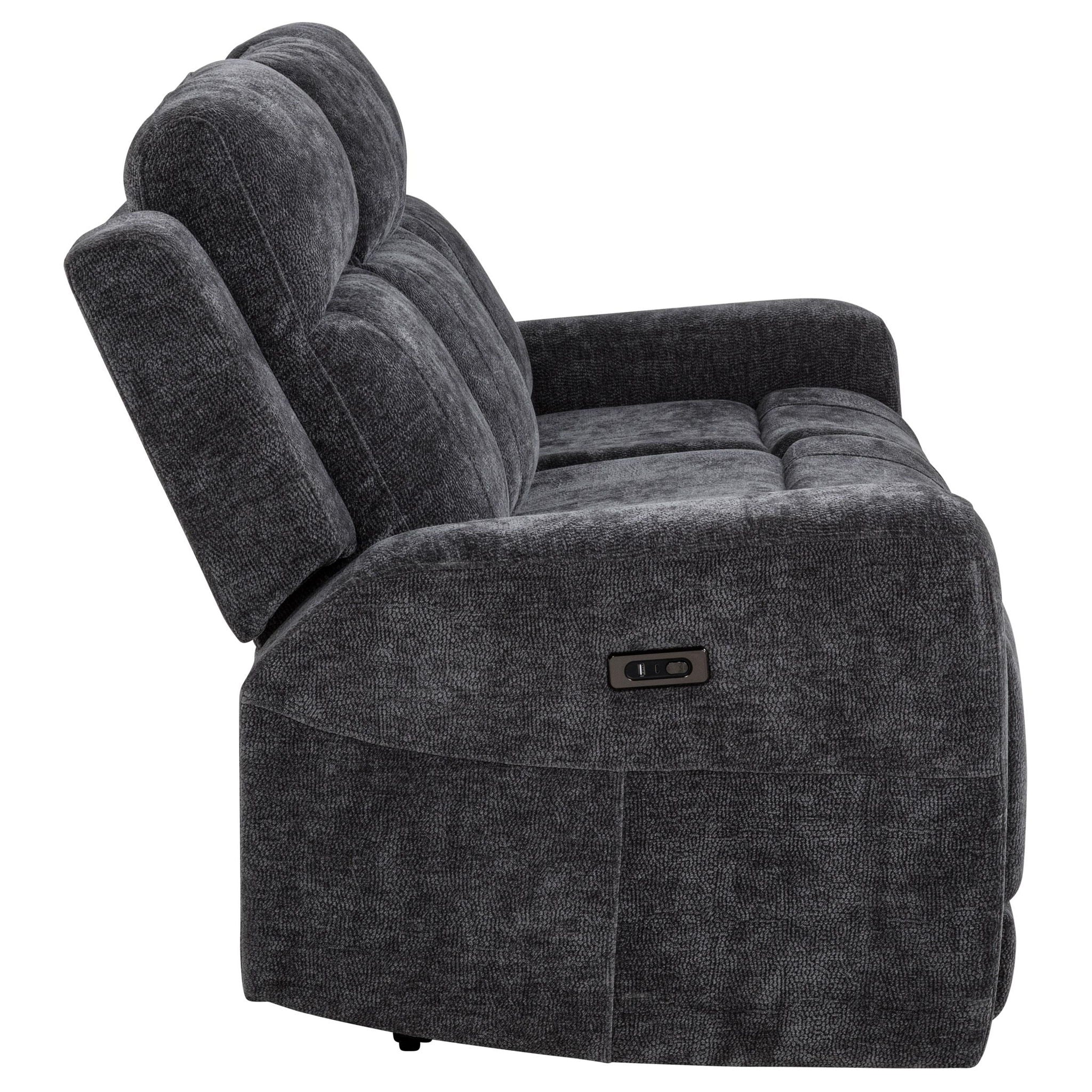 Kennett Chenille Upholstered Power Reclining Sofa Dark Grey
