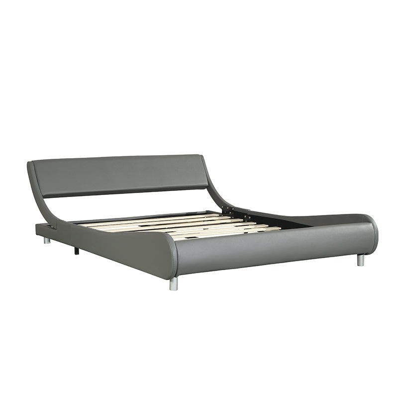 Faux Leather Upholstered Platform Bed Frame, Curve Design, Wood Slat Support, No Box Spring Needed, Easy Assemble, Queen Size, Gray - Atlantic Fine Furniture Melbourne FL