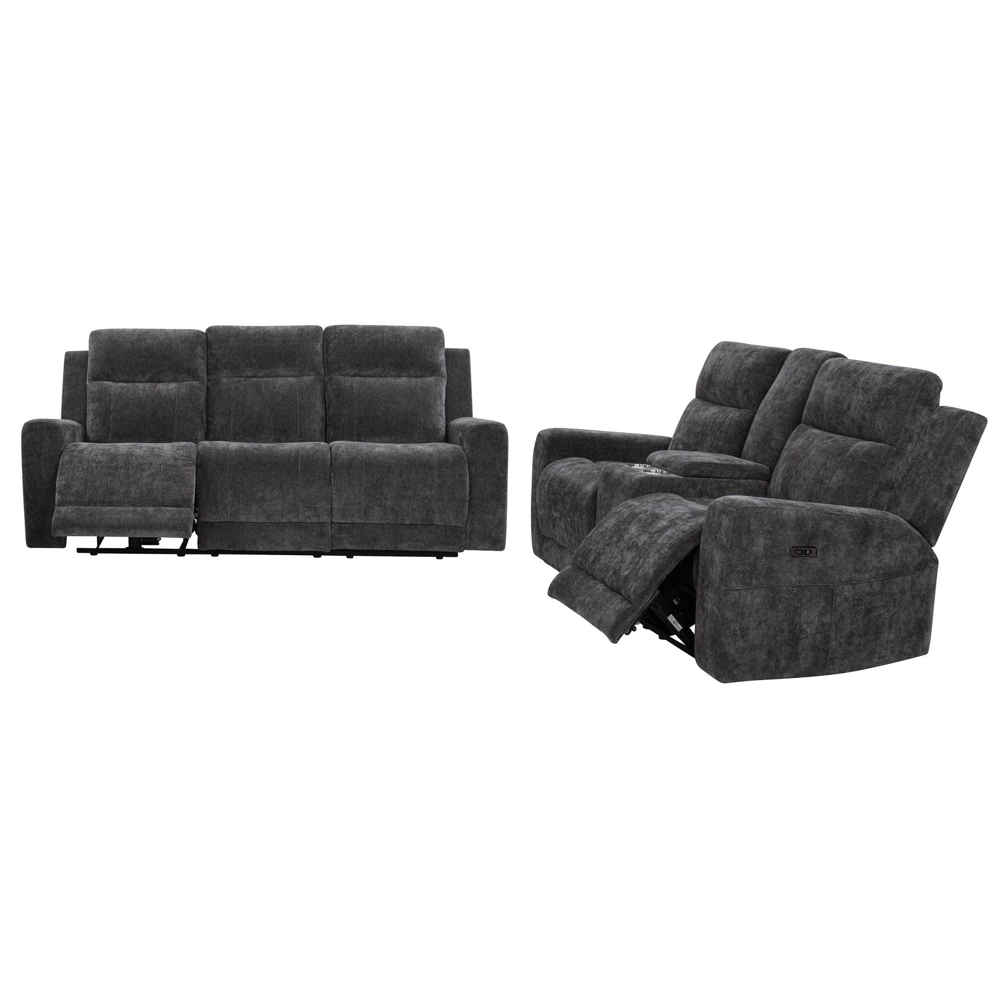 Kennett 2-piece Chenille Power Reclining Sofa Set Dark Grey