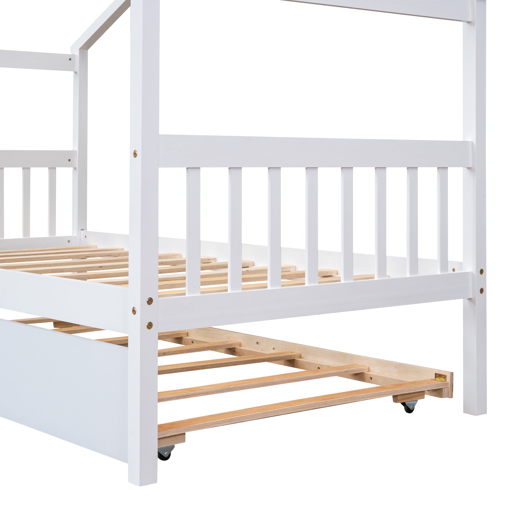 Twin Size Wooden House Bed with Twin Size Trundle, White - Atlantic Fine Furniture Melbourne FL