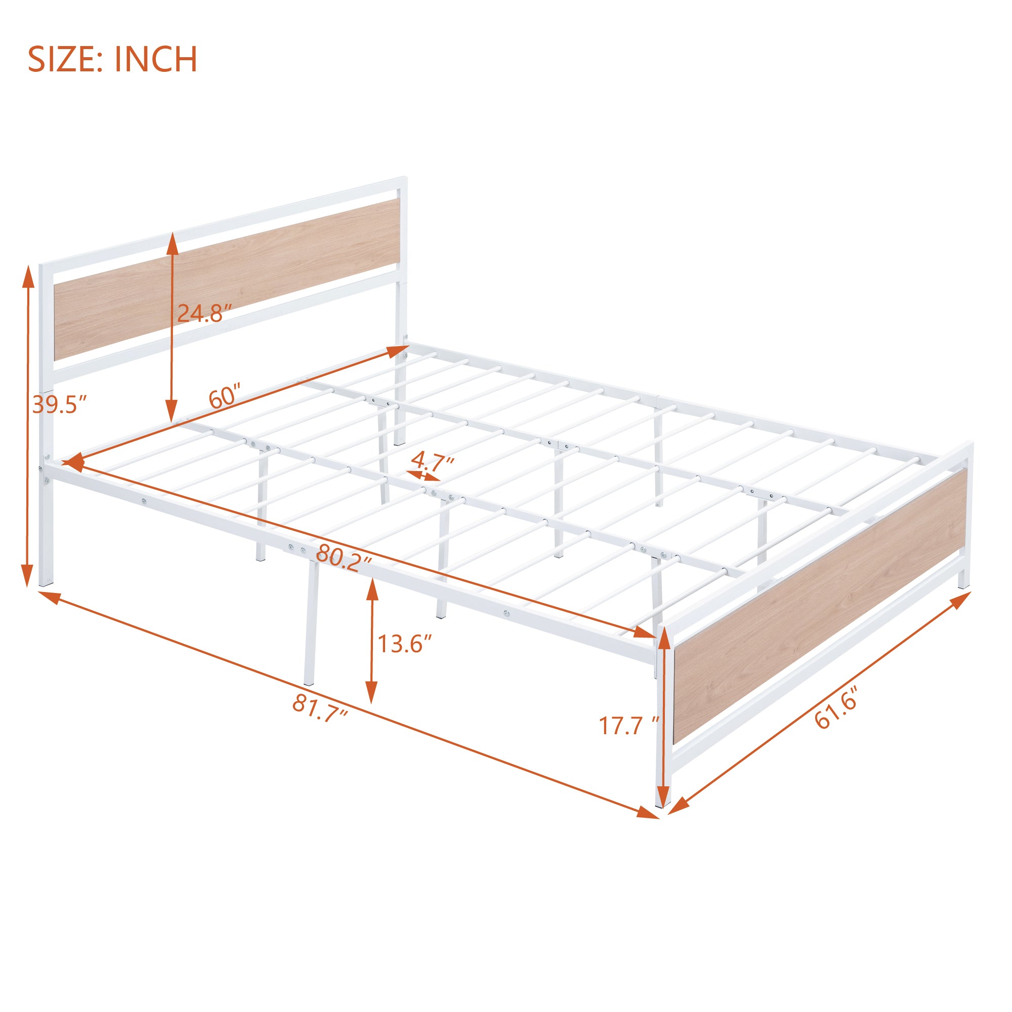 Queen Size Platform Bed, Metal and Wood Bed Frame with Headboard and Footboard , White - Atlantic Fine Furniture Melbourne FL
