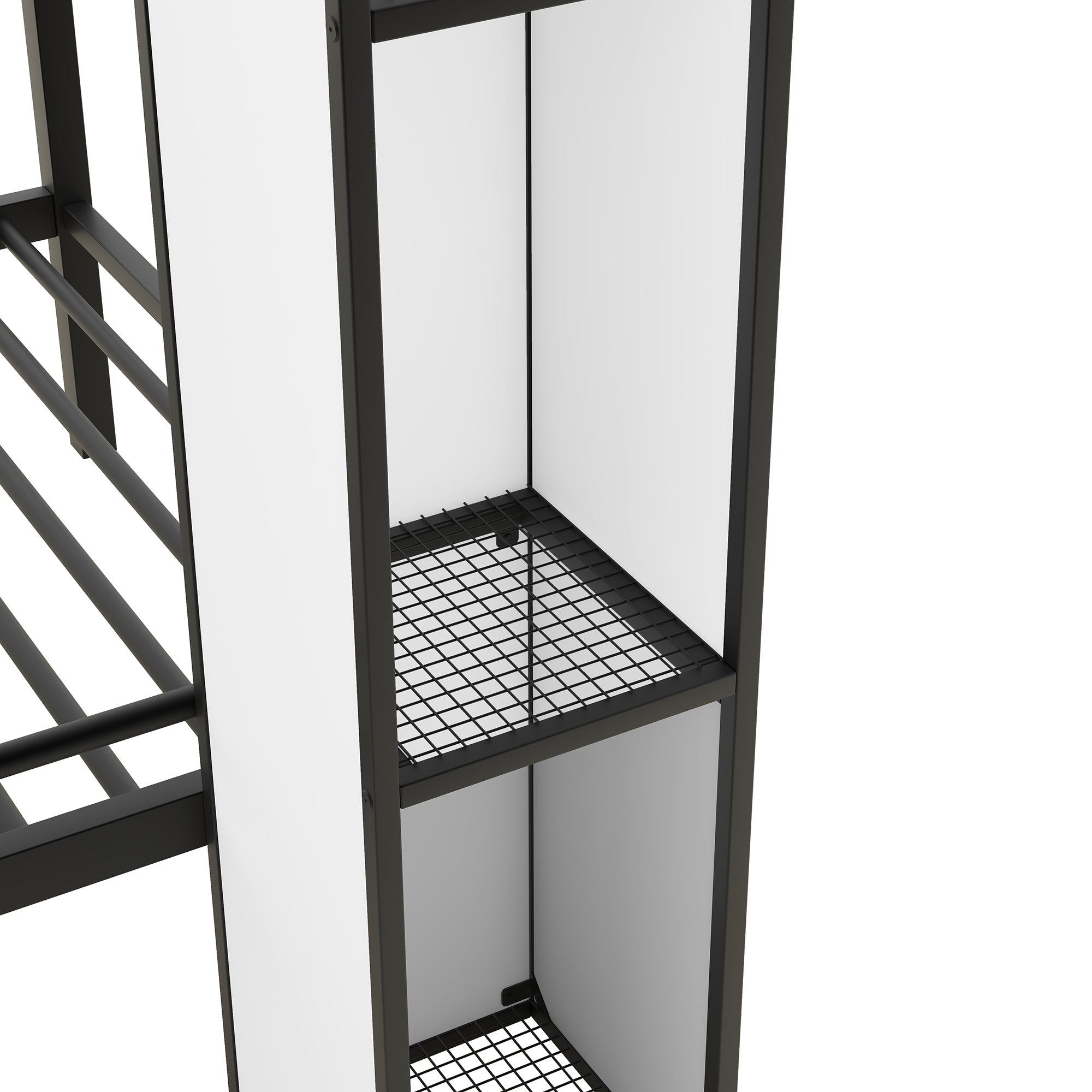 Metal Twin over Twin Castle-shaped Bunk Bed with Wardrobe and Multiple Storage, Black+White - Atlantic Fine Furniture Melbourne FL