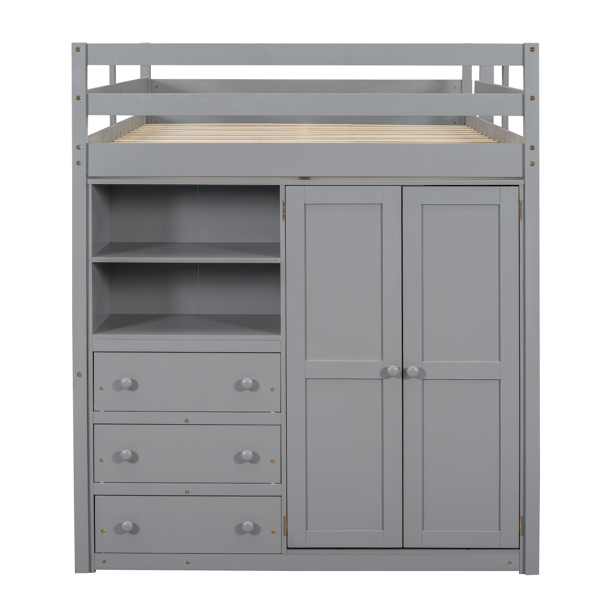 Wood Full Size Loft Bed with Built-in Wardrobe, Desk, Storage Shelves and Drawers, Gray - Atlantic Fine Furniture Melbourne FL