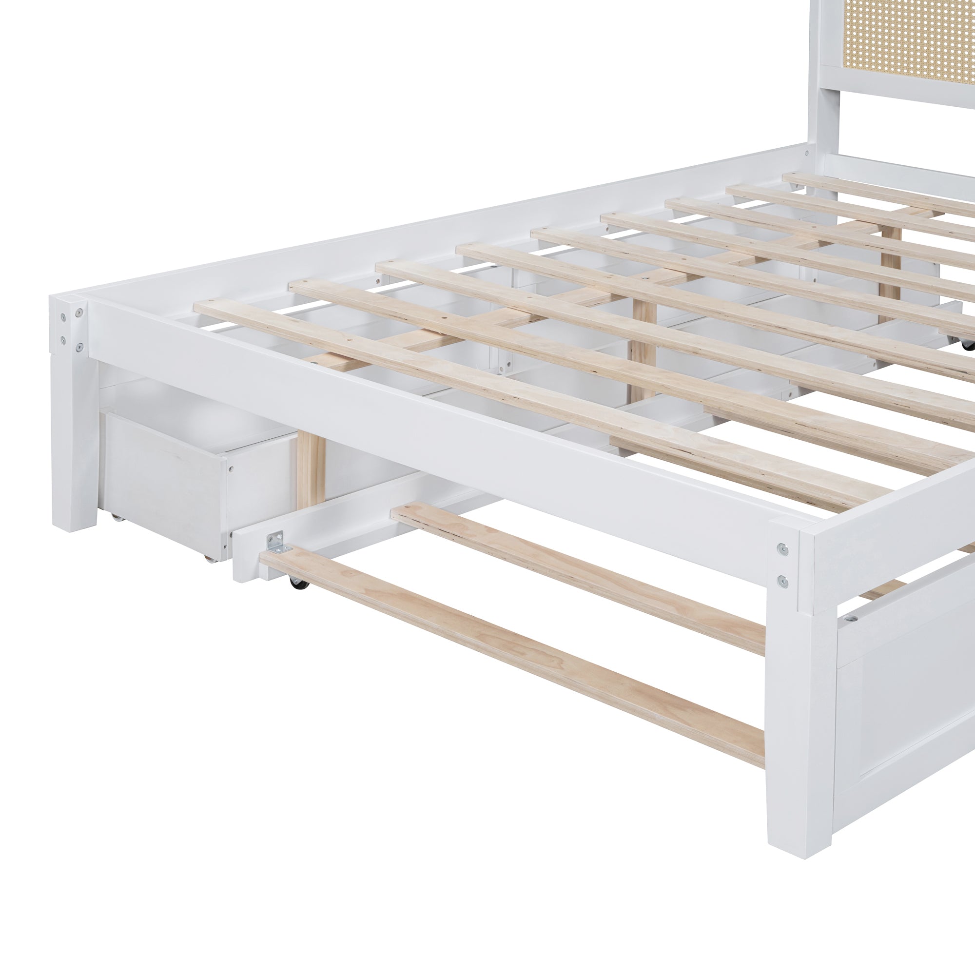 Full Size Elegant Bed Frame with Rattan Headboard and Sockets ,White - Atlantic Fine Furniture Melbourne FL