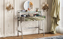 33.9" Mirrored Makeup Vanity Desk With Mirror And Lights, Mirrored Console Vanity Table With 2 Big Drawers & Open Shelf, Dressing Table With Charging Station For Bedroom - Silver
