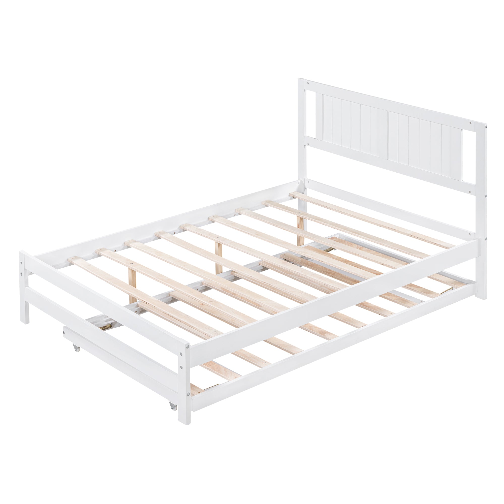 Full Size Platform Bed with Adjustable Trundle,White(Old SKU:SM000248AAK)