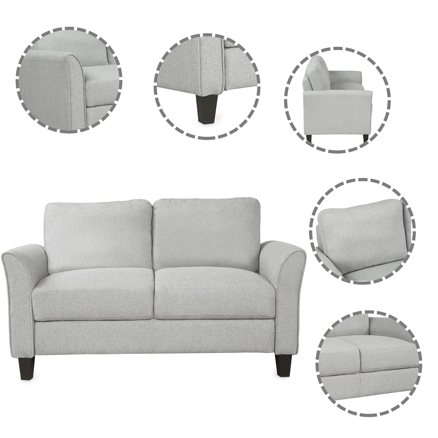 Living Room Furniture Armrest Single Sofa and Loveseat Sofa (Light Gray)