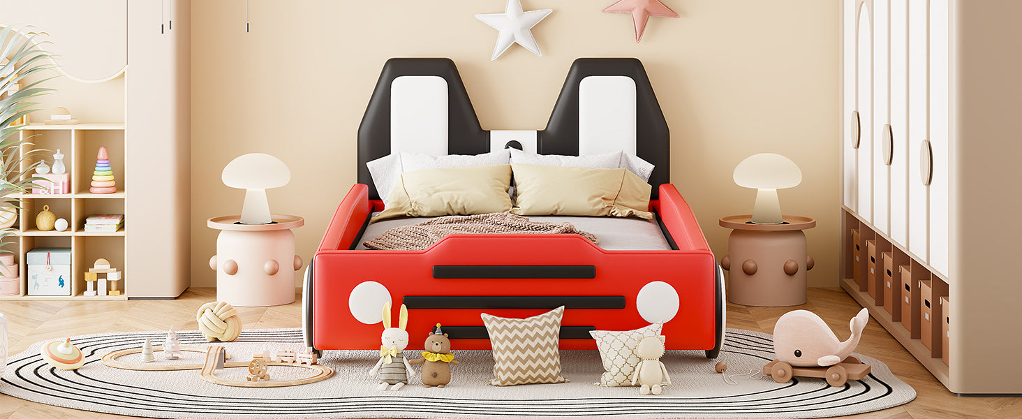 Twin Size Race Car-Shaped Platform Bed with Wheels,Red - Atlantic Fine Furniture Melbourne FL