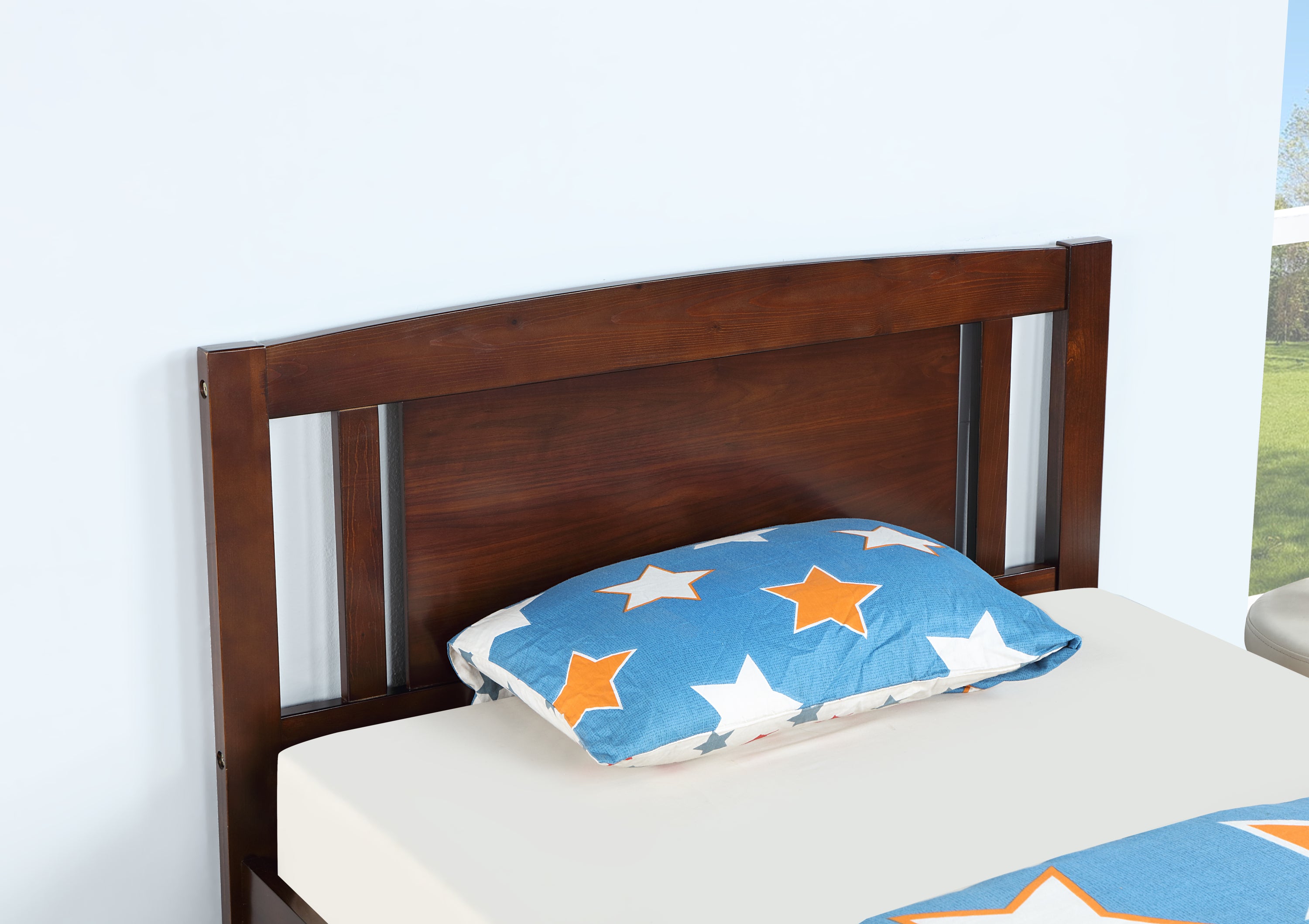 Twin Size Bed, Wood Platform Bed Frame with Headboard For Kids, Slatted, Dark Walnut - Atlantic Fine Furniture Melbourne FL