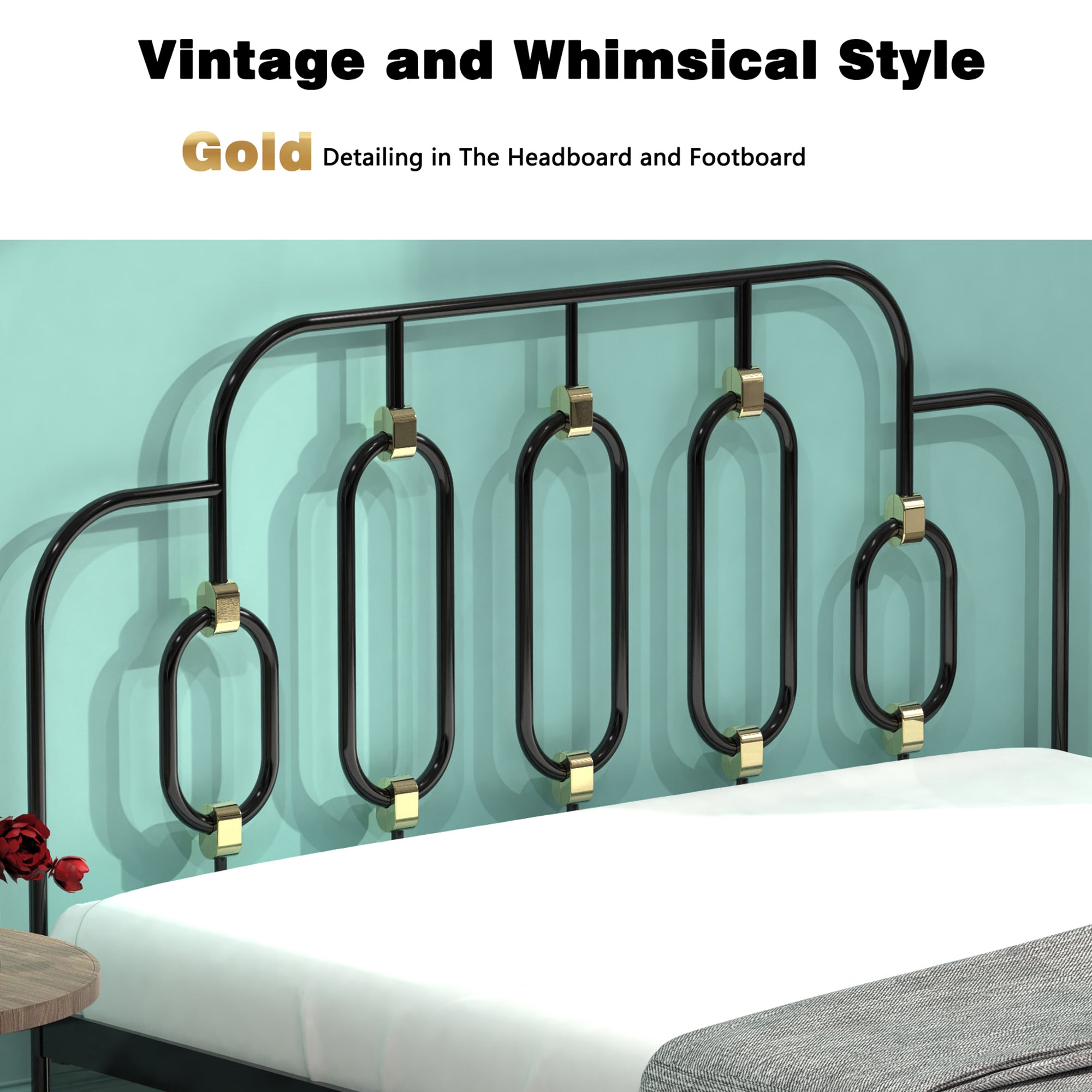 Ola Metal Bed, Black with Gold Detail, Full - Atlantic Fine Furniture Melbourne FL