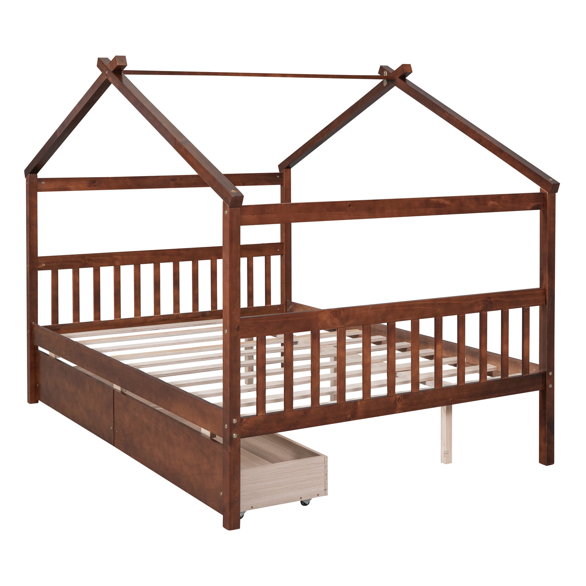 Full Size Wooden House Bed with Drawers, Walnut - Atlantic Fine Furniture Melbourne FL