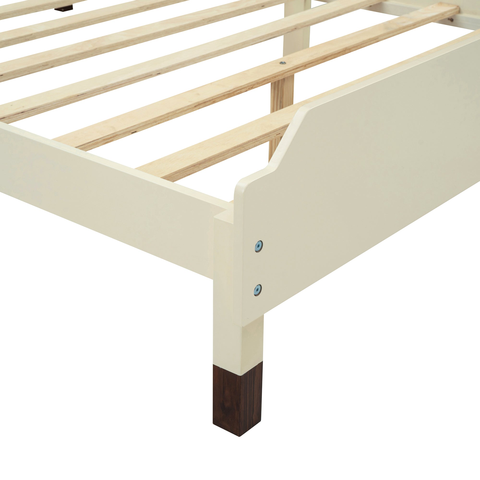 Full Size Wood Platform Bed with Bear-shaped Headboard,Bed with Motion Activated Night Lights,Cream+Walnut - Atlantic Fine Furniture Melbourne FL
