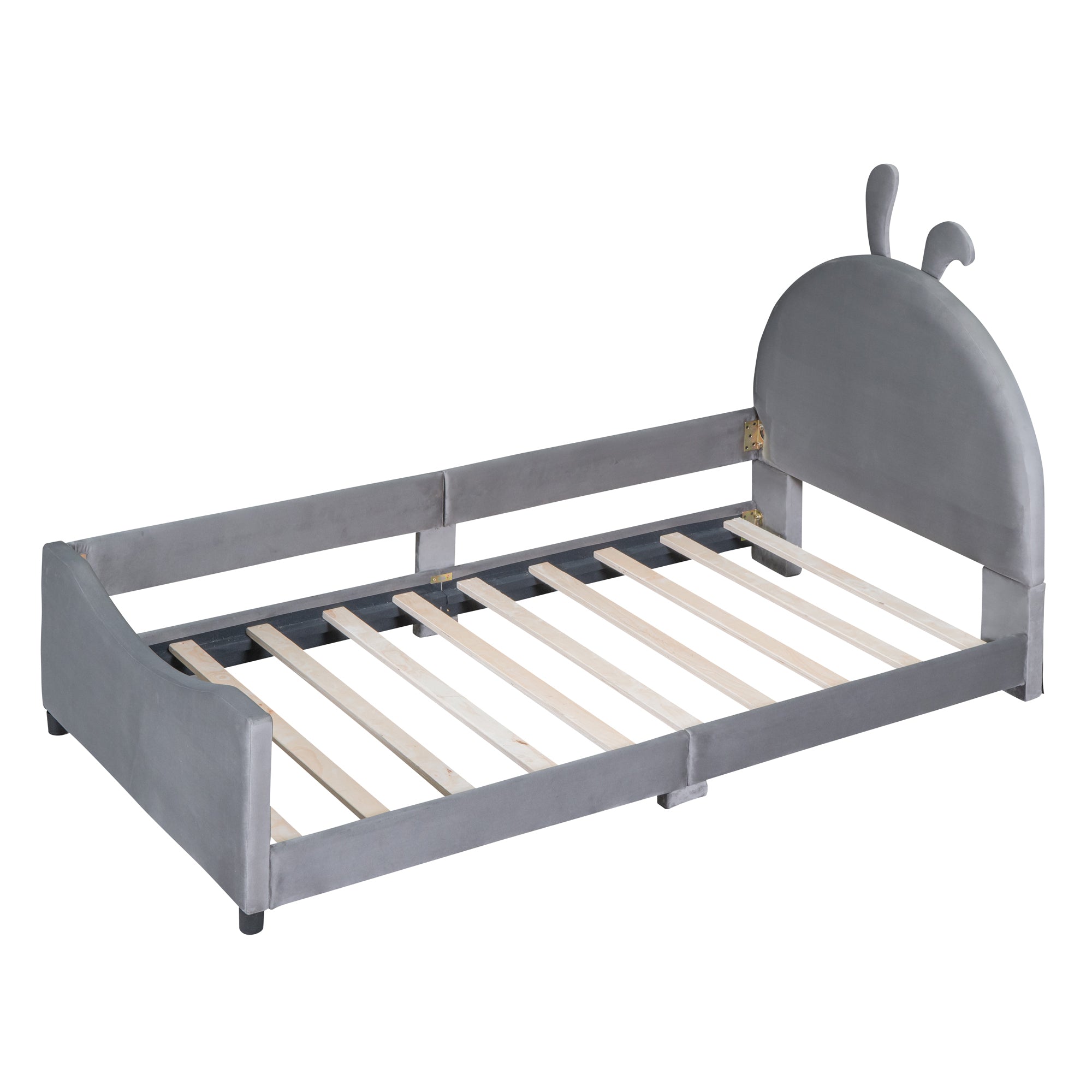 Twin Size Upholstered Daybed with Rabbit Ear Shaped Headboard, Gray - Atlantic Fine Furniture Melbourne FL