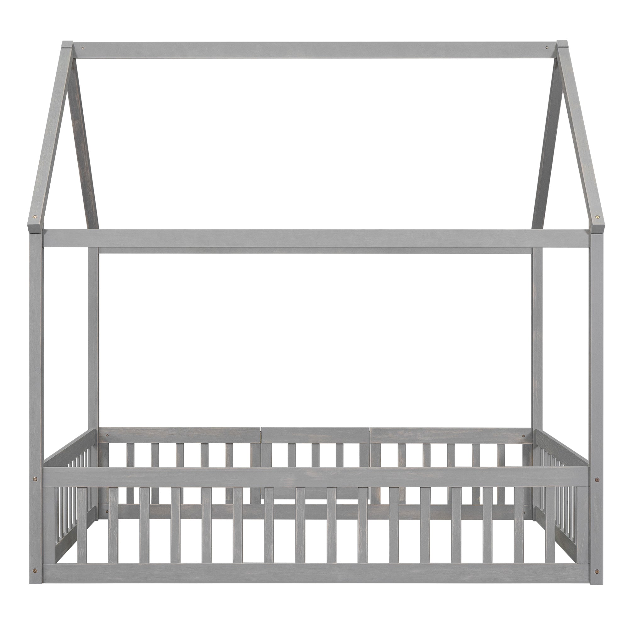 Full Size Wood House Bed with Fence and Door, Gray Wash - Atlantic Fine Furniture Melbourne FL
