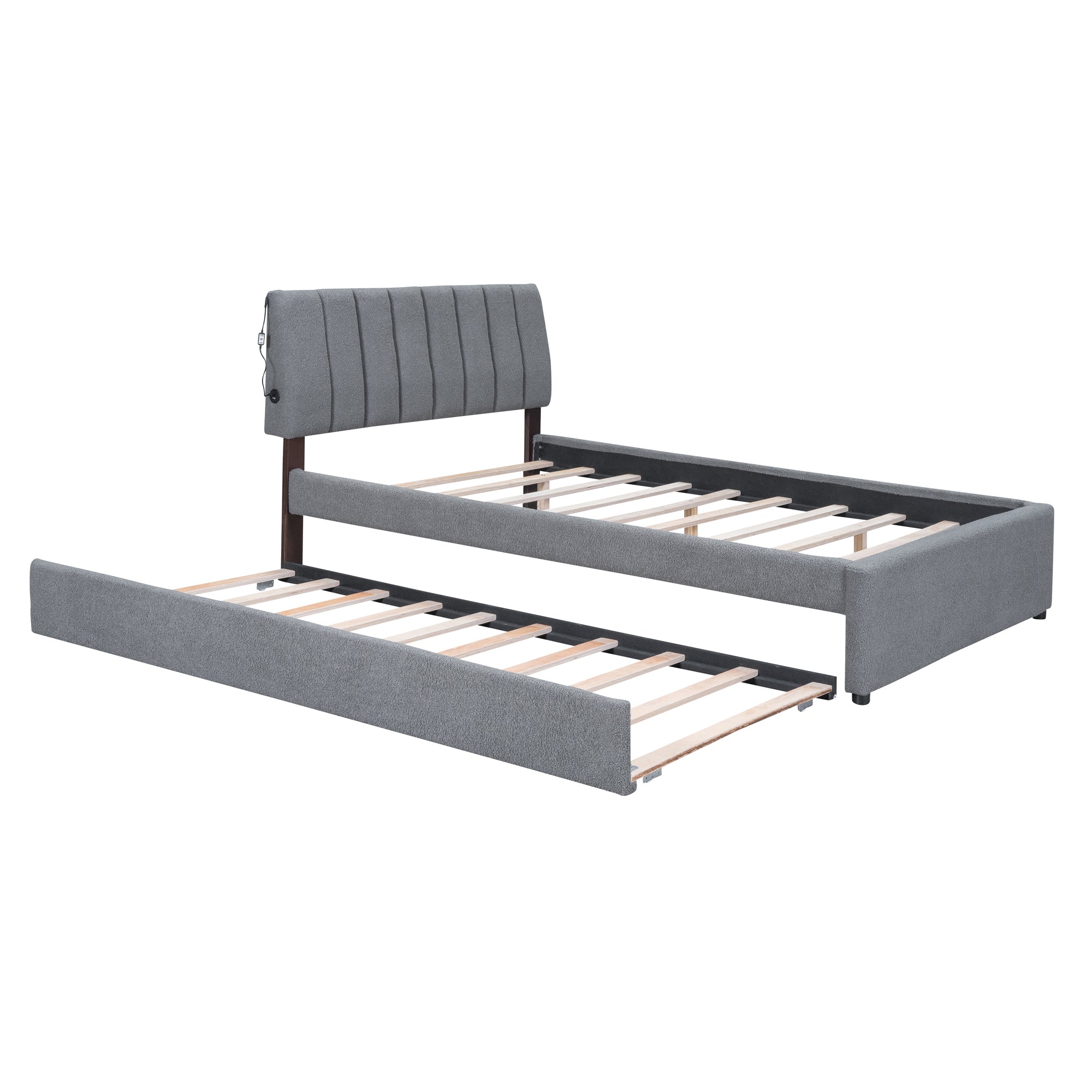 Teddy Fleece Full Size Upholstered Platform Bed with Trundle, Gray - Atlantic Fine Furniture Melbourne FL