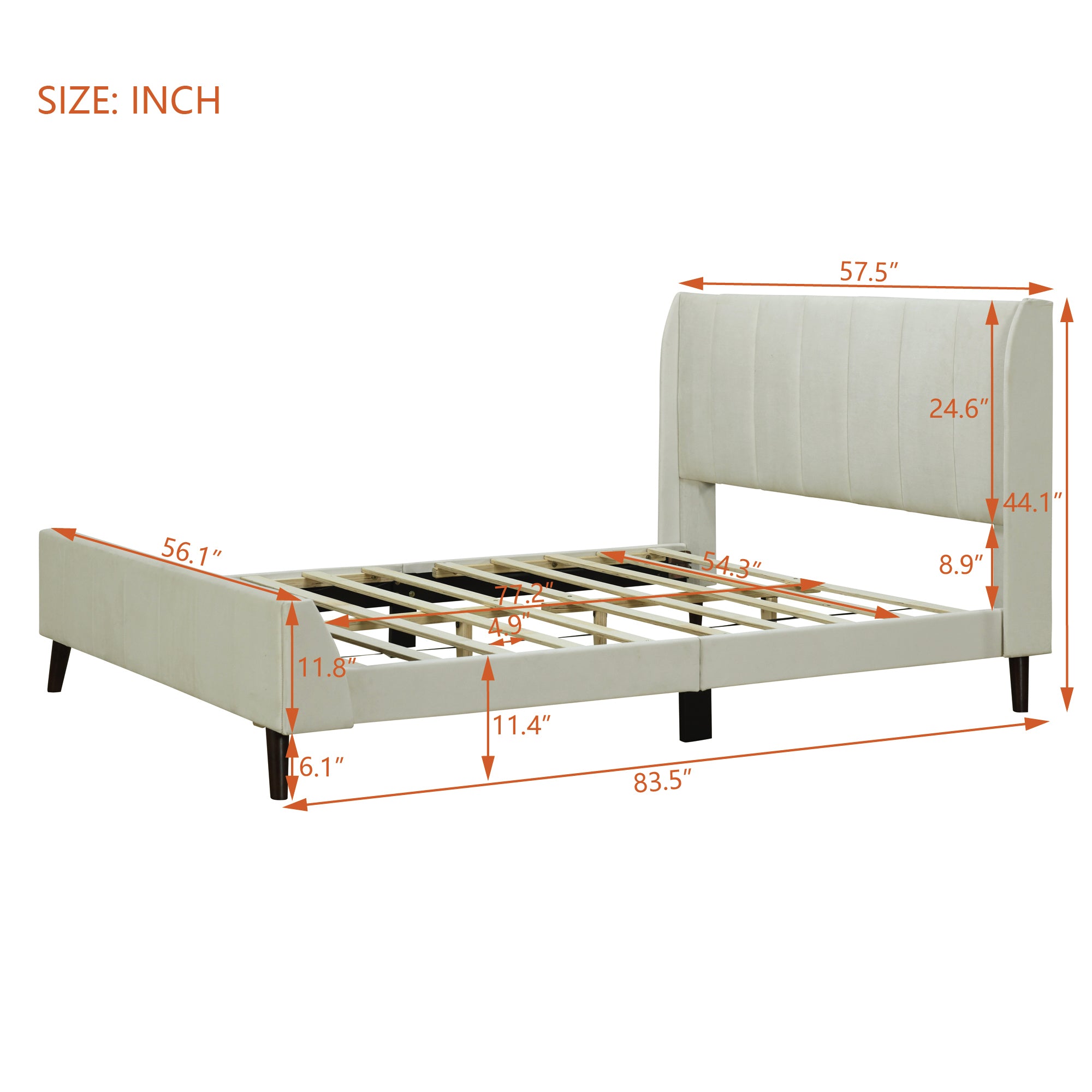 Full Size Upholstered Platform Bed, Velvet, Beige - Atlantic Fine Furniture Melbourne FL