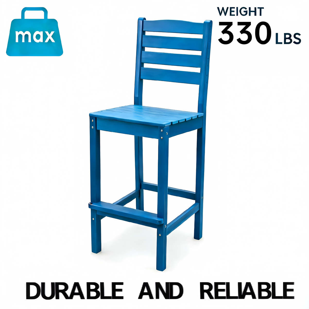 Patio Life Adirondack Outdoor Bar Table with 2 High-Back Bar Chairs - Lake Blue