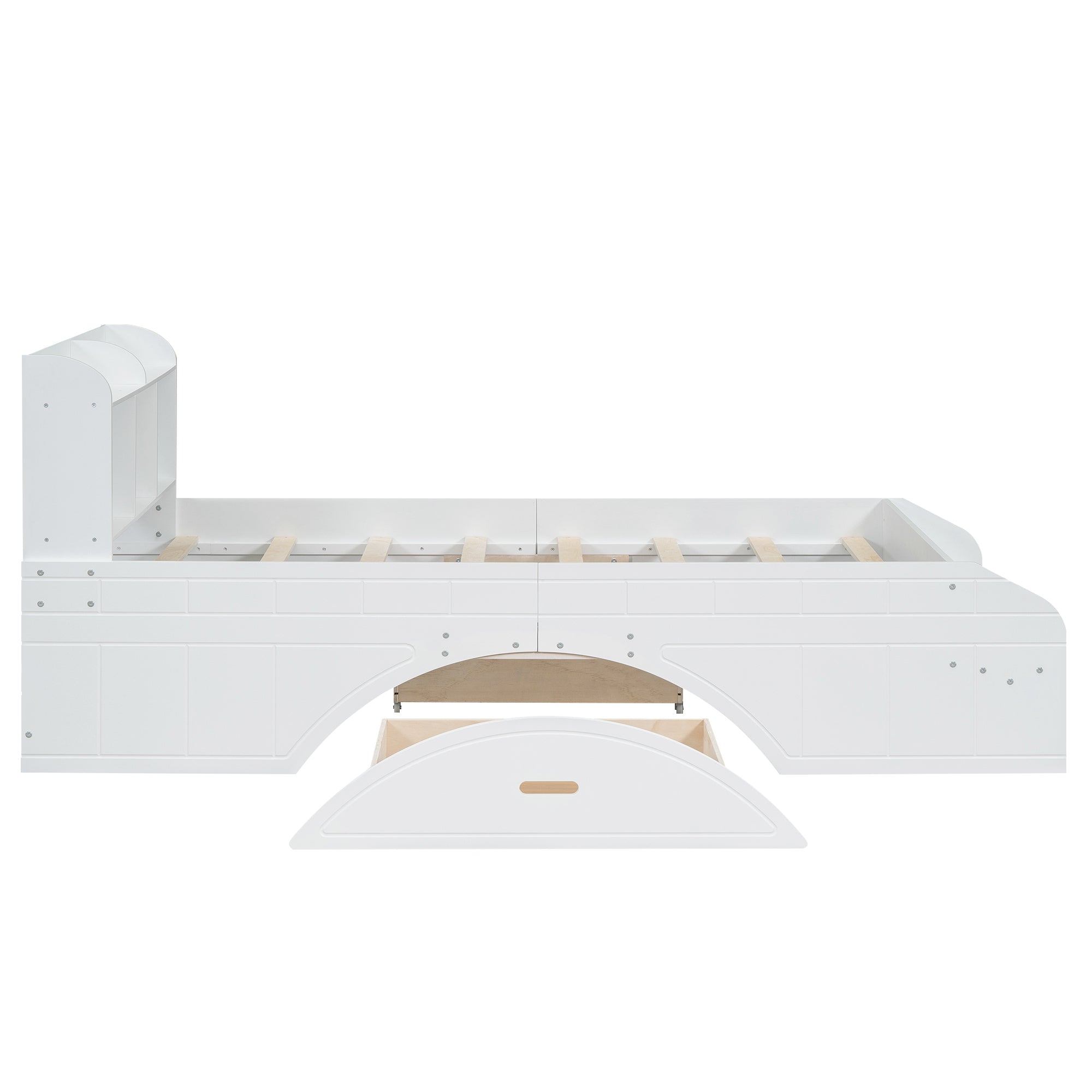 Wood Twin Size Platform Bed with 2 Drawers, Storage Headboard and Footboard, White - Atlantic Fine Furniture Melbourne FL
