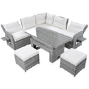 Outdoor Furniture Set Patio Rattan Furniture Set With Adjustable Table, Recliners With Extendable Side Tables And 2 Ottomans