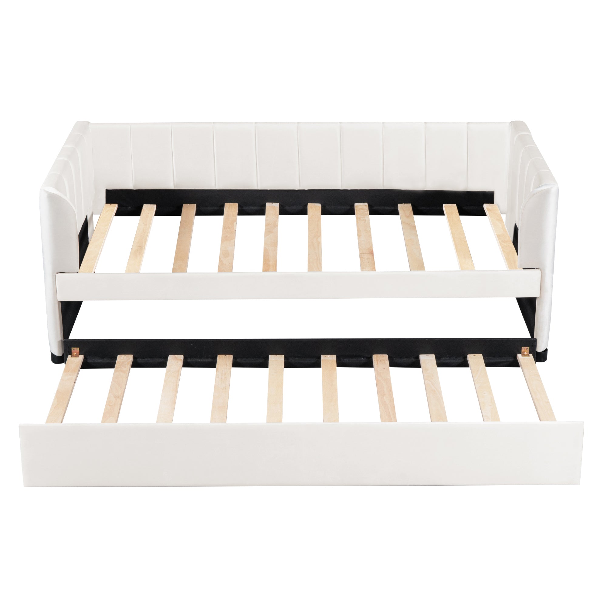 Twin Size Upholstered Daybed with Ergonomic Design Backrest and Trundle, Beige - Atlantic Fine Furniture Melbourne FL