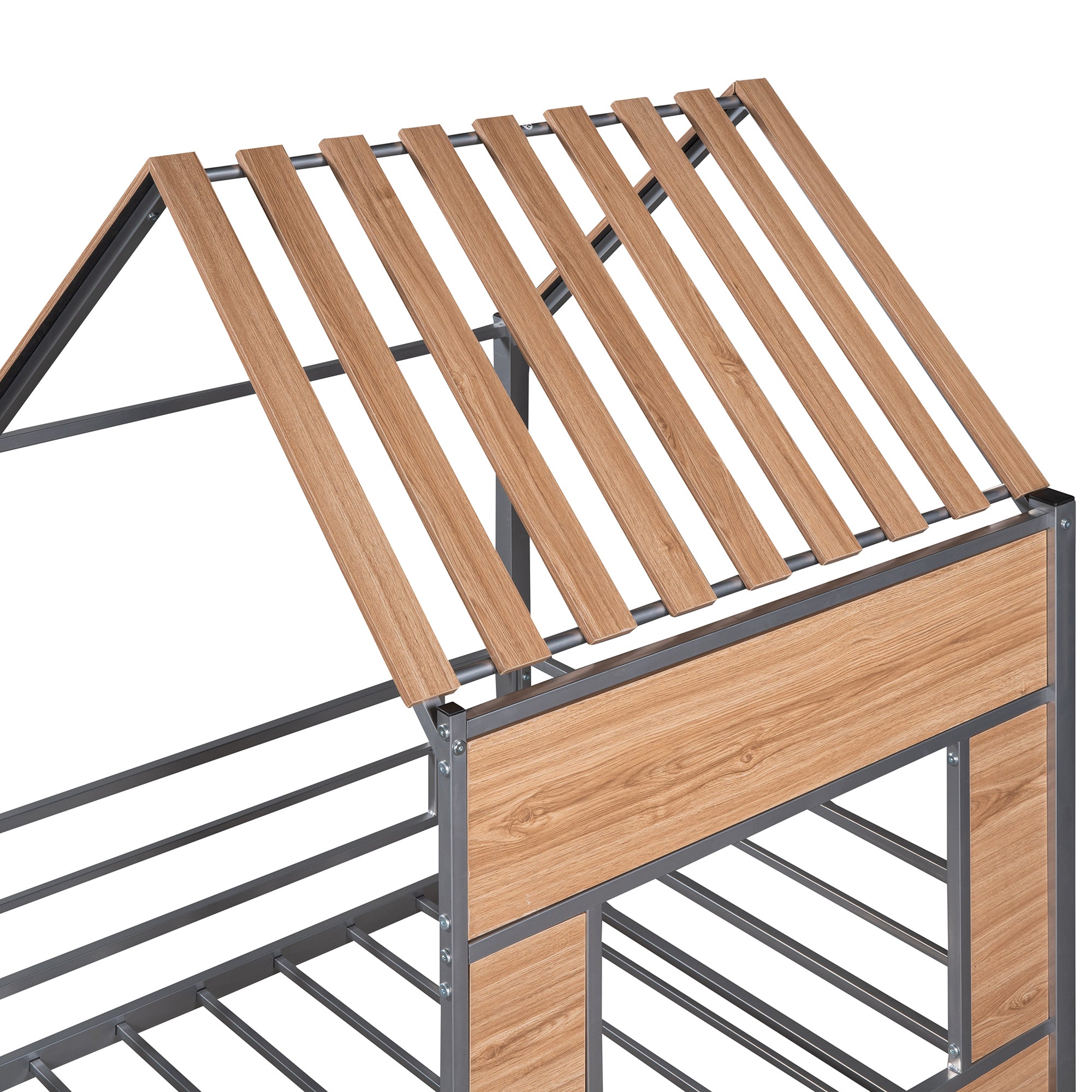 Metal Twin size Loft Bed with Roof, Window, Guardrail, Ladder Silver - Atlantic Fine Furniture Melbourne FL
