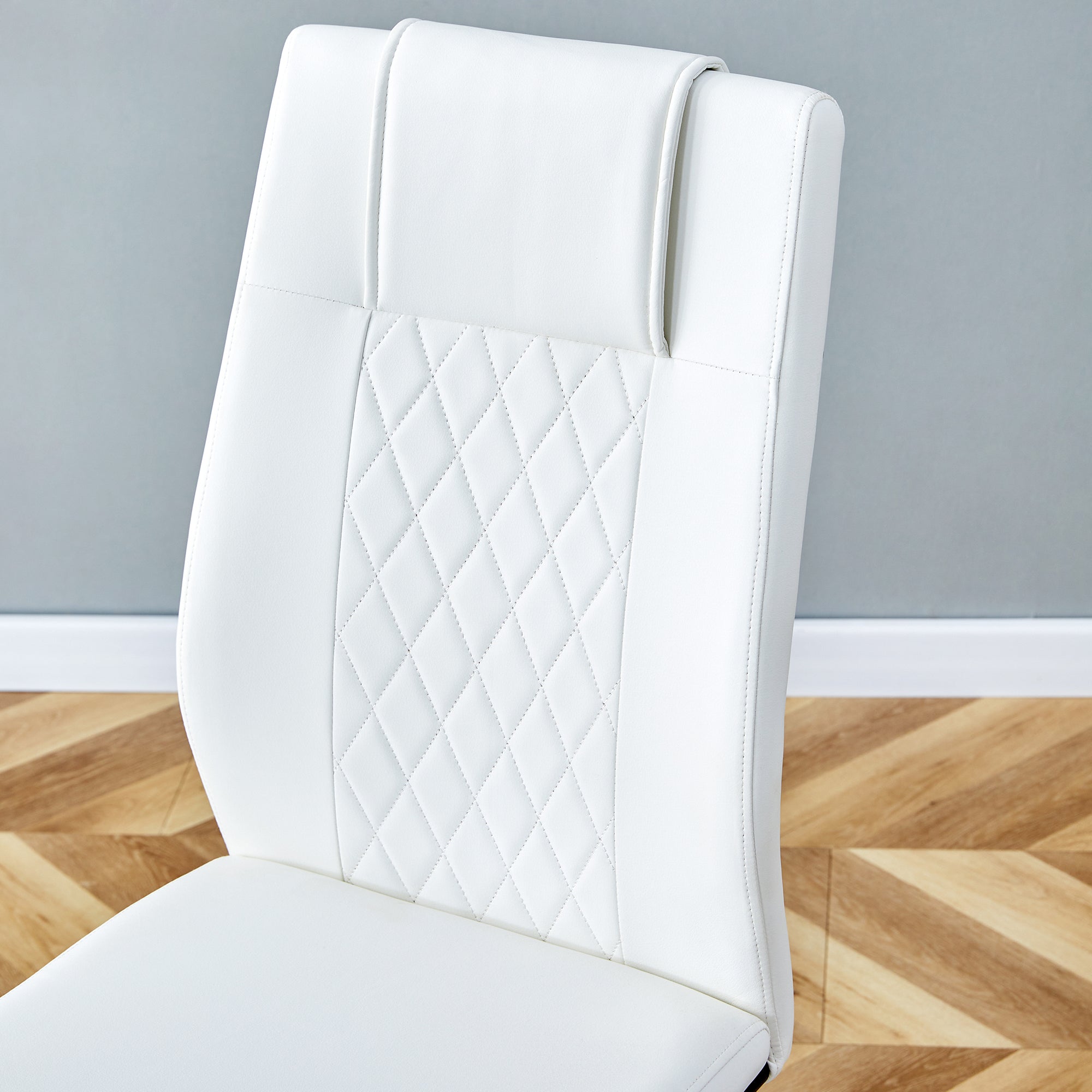 Modern dining chairs with faux leather upholstered seats - dining room chairs with metal legs, suitable for kitchen, living room, bedroom, dining room side chairs, set of 6 pieces (white+PU leather)