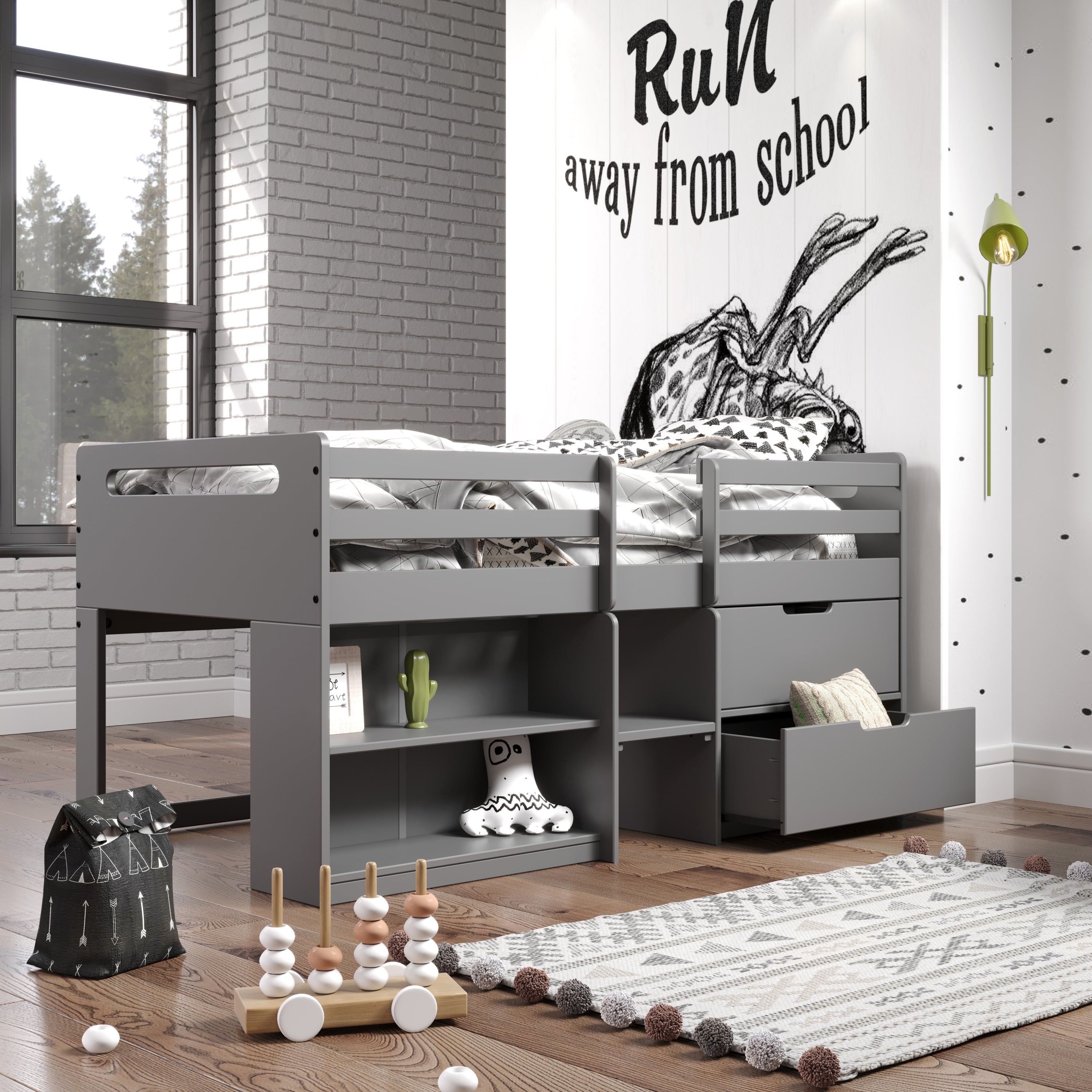 ACME Fabiana Twin Loft Bed w/Storage, Gray Finish BD01375 - Atlantic Fine Furniture Melbourne FL