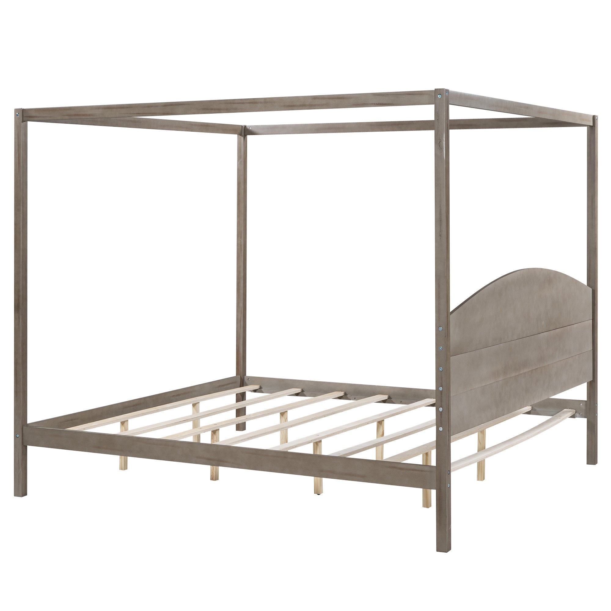 King Size Canopy Platform Bed with Headboard and Support Legs, Brown Wash - Atlantic Fine Furniture Melbourne FL
