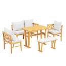Farmhouse Solid Wood Dining Nook Set For 6, Space Saving High Top Corner Table With Bench & Chairs - Natural / White
