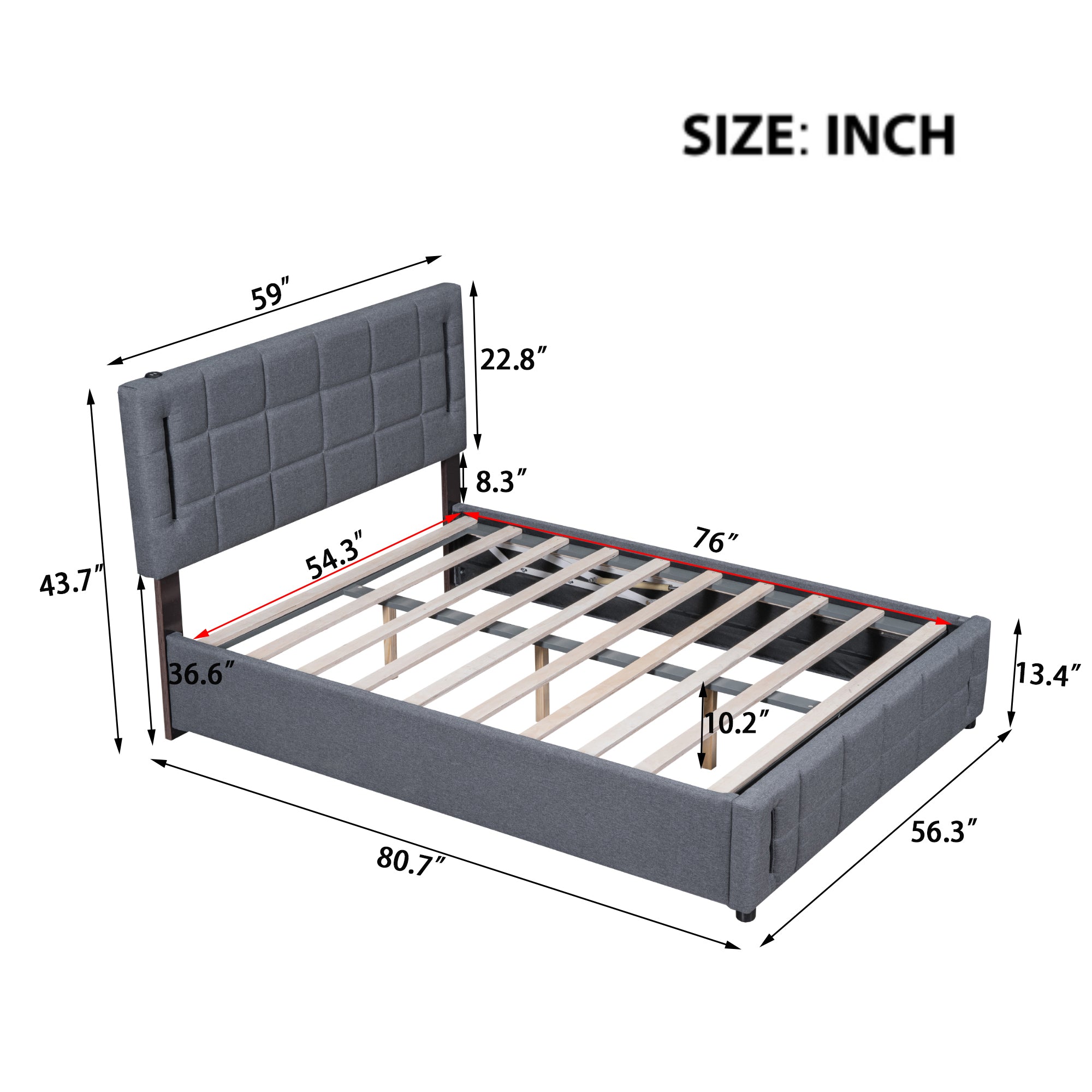 Full Size Upholstered Bed with Hydraulic Storage System and LED Light, Gray - Atlantic Fine Furniture Melbourne FL