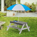 Wooden Kids Picnic Table, Sand And Water Table With Umbrella, Activity Table For Outdoor Backyard Patio Play - White / Gray