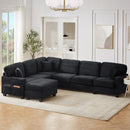 Upholstered U-Shaped Sectional Sofa With Movable Ottoman And Side Storage Pockets