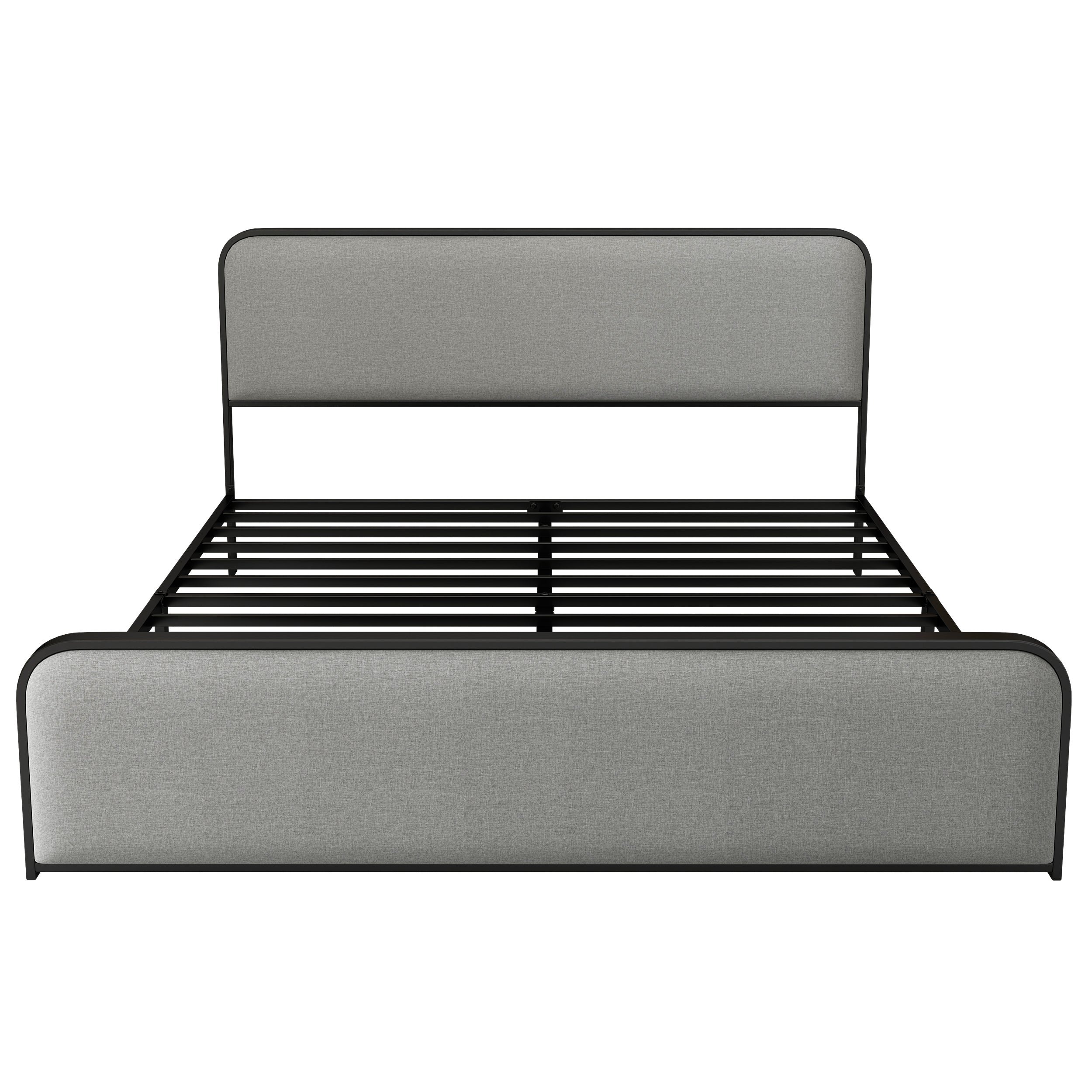 Modern Metal Bed Frame with Curved Upholstered Headboard and Footboard Bed with Under Bed Storage, Heavy Duty Metal Slats, King Size, Grey - Atlantic Fine Furniture Melbourne FL